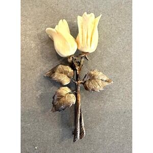 1950-60 Sterling Silver Brooch w/ Rose Buds Made in Germany